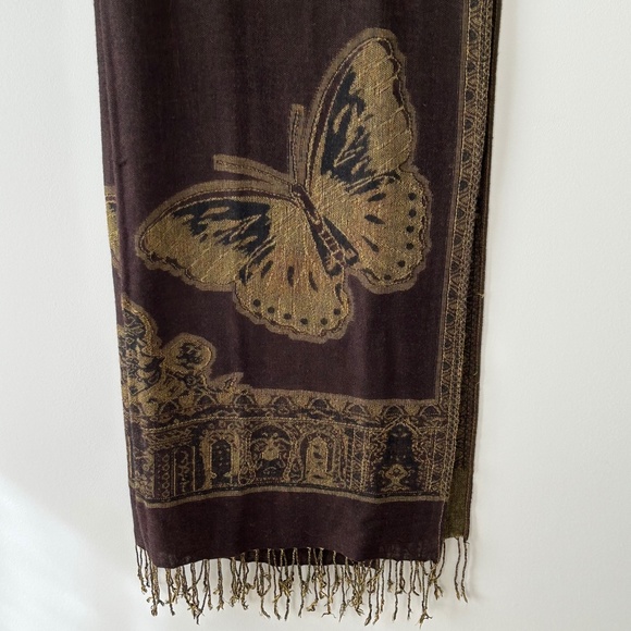 Reversible Butterfly Olive & Brown Scarf - Picture 12 of 16